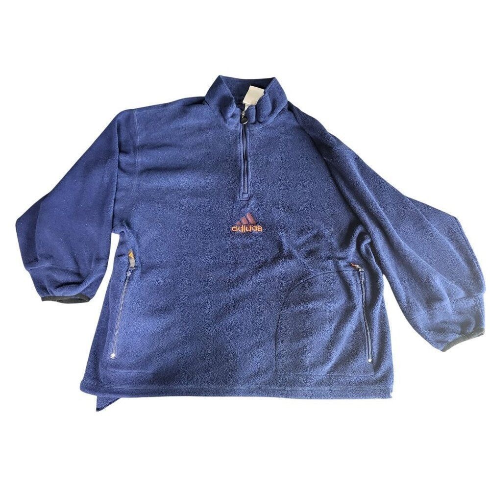 Vintage‎ 90s Adidas Mens Size XL Blue Orange Center Logo Half Zip Fleece Jacket